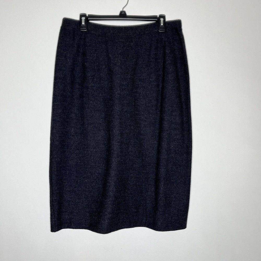 EILEEN FISHER Skirt L‎ Knitted Wool Pencil Straight Elastic Waist Gray USA VTG